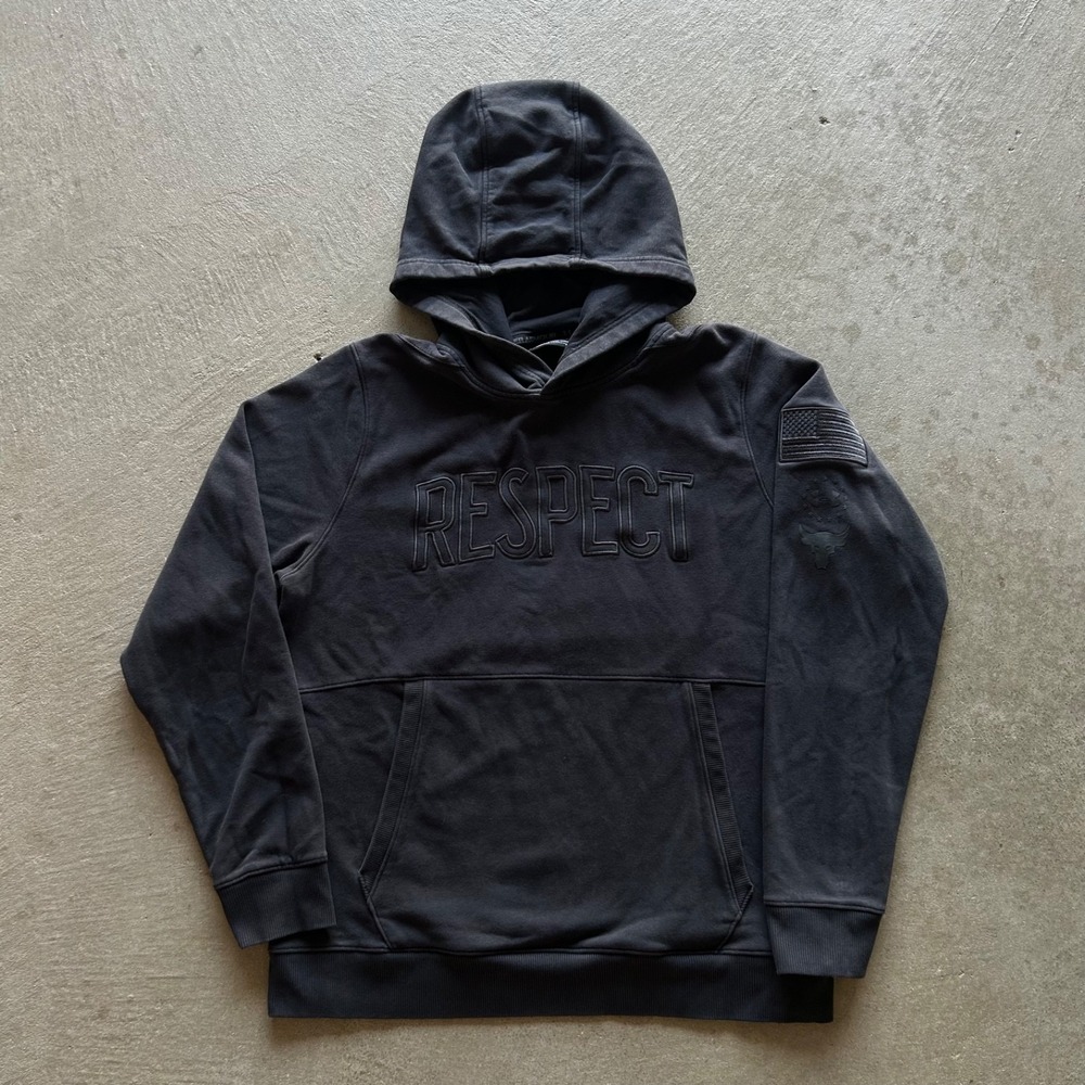 Under Armour Project Rock Sweatshirt Size Large Black Respect Hoodie Heavyweight